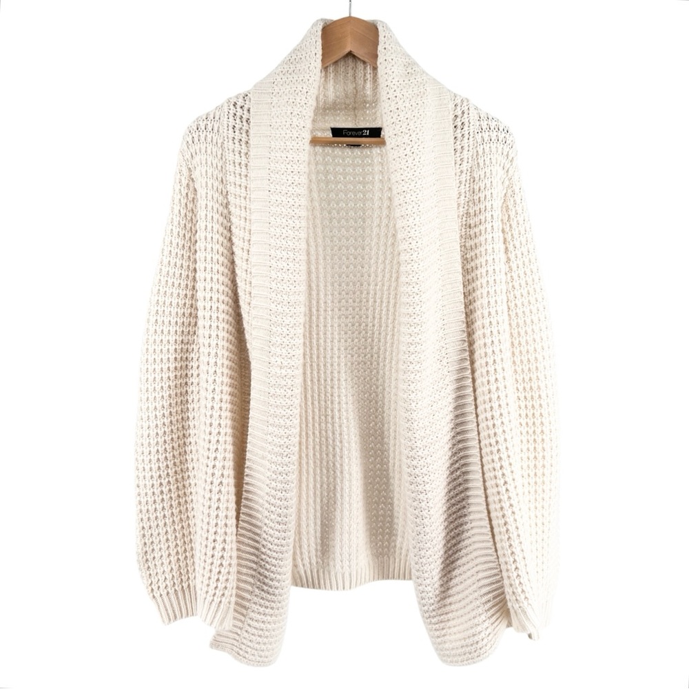 Forever 21 Knit Open Front Cardigan Medium Cream Heavyweight Neutral Draped